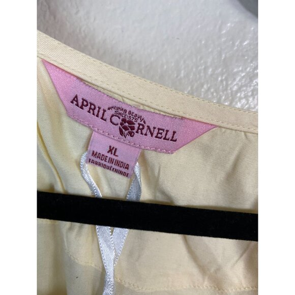 NEW April Cornell Long Sleeve Tunic Top Women size XL Butter Yellow Floral Boho - Picture 13 of 16